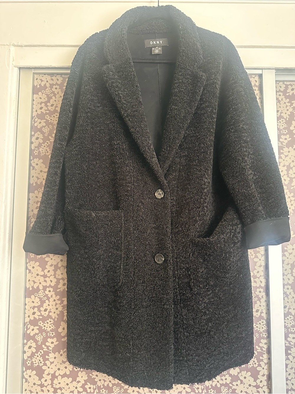 DKNY Black Teddy Jacket with Notched Collar